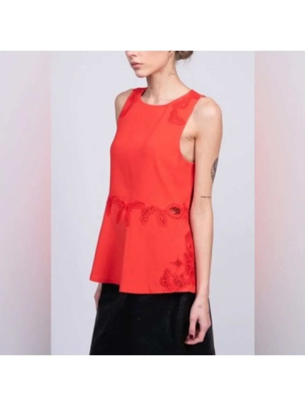 Jonathan Simkhai Red Sleeveless Lace-Detail Tank Top